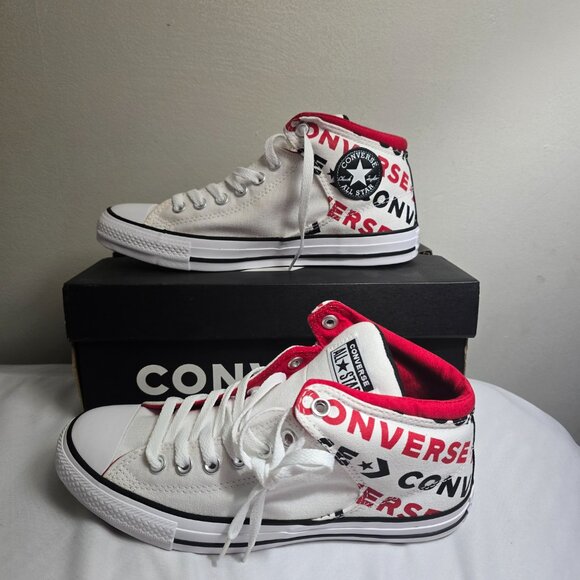 Converse Unisex White Red High-Top High Street Sneakers - Men's 7.5 Women's 9.5 - Picture 3 of 9